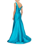 Off-the-Shoulder Draped Mikado Gown, Aquamarine