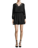 Branco Lace-Trim Silk Dress, Caviar