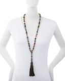 Agate Beaded Necklace with Leather Tassel, Brown