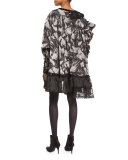 Sequined-Collar Pleated Dress, Light Gray