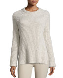 Ribbed Melange Wool-Blend Sweater, Ecru