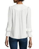 Long-Sleeve Tie-Neck Blouse, Soft White