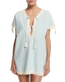 Nerano Crocheted Linen Tunic Coverup with Tassels