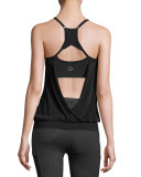 Sleek Stripe Overlap Racerback Twofer Tank, Black