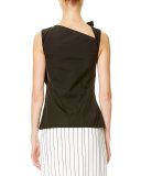 Sleeveless Cotton-Blend Bow Top, Black