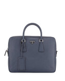 Saffiano Slim Briefcase with Shoulder Strap