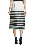 Pleated-Front Striped Skirt, Cream/Multi
