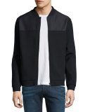 Mixed-Media Track Jacket, Navy Blue