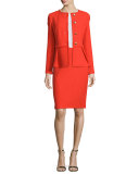 Peplum Textural-Twill Jacket, Geranium