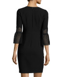 Mallory Crochet-Trim Sheath Dress, Black