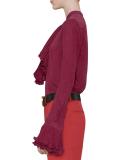 Silk Pleated-Cuff Blouse, Bright Cyclamen