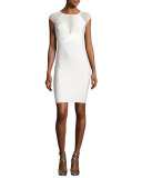 Mesh-Inset Cap-Sleeve Bandage Dress, White
