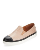 Danielle Cap-Toe Leather Skate Sneaker, Nude/Black