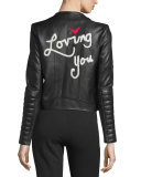 Gamma Loving You Embroidered Leather Biker Jacket