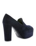 Suede Kiltie 110mm Loafer Pump, Bleu