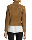 Cropped Studded Suede Jacket, Military