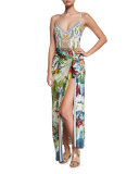 Long Printed Sarong Coverup, Exotic Hypnotic