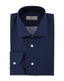 Modern Fit Pine-Print Dress Shirt, Navy
