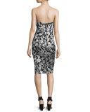 Strapless Floral Jacquard Party Dress, Black/White