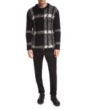 Large Check Intarsia Mohair-Blend Sweater, Black/White