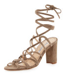 Jena Suede Lace-Up Sandal, Taupe