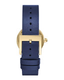 28mm Reva Leather-Strap Watch, Navy/Golden