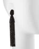 Beaded Long Tassel Clip Earrings