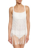 Charleston Scoop-Neck One-Piece Swimsuit W/Fringe, Ivory