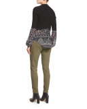 Moon Ribbed Mixed-Media Sweater, Black