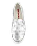 Perforated Metallic Slip-On Sneaker, Silver (Argento)