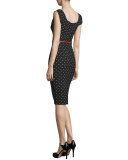 Belted Polka-Dot Sheath Dress, Black/White