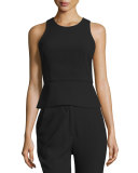 Sleeveless Lace-Up-Back Peplum Top, Black