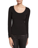 Scoop-Neck Long-Sleeve Tee, Black