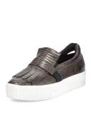 King Embossed Leather Kiltie Sneaker, Medium Brown