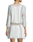 Jolene Embroidered Smocked Dress, White/Multicolor