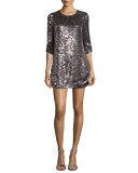 Petra 3/4-Sleeve Sequined Shift Dress