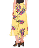 Lily-Print Asymmetric-Button Skirt