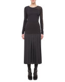Pleated A-Line Midi Skirt, Black