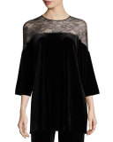 Velvet & Lace 3/4-Sleeve Tunic, Black