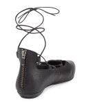 Loop Pointed-Toe Lace-Up Flat, Black