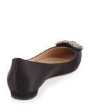 Hangisi Crystal-Buckle Satin Flat, Black