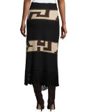 Intarsia Blanket Maxi Skirt, Black/Brown