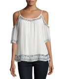 Island Maze Embellished Cold-Shoulder Top