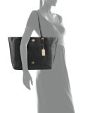 Turnlock Leather Tote Bag, Light Gold/Black