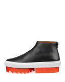 Leather High-Top Platform Skate Sneaker, Black/Orange