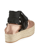 Ankle-Wrap Platform Espadrille Flat, Nudo/Nero