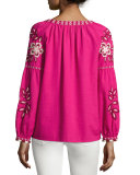 Theresa Hibiscus-Embroidered Cotton Tunic, Bright Pink