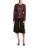 Floral Leather & Mesh Moto Jacket, Bordeaux/Red