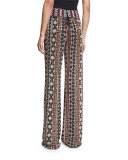 Embellished Wide-Leg Pants, Black/Multicolor