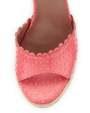 Harp Eyelet Leather Wedge Sandal, Coral
